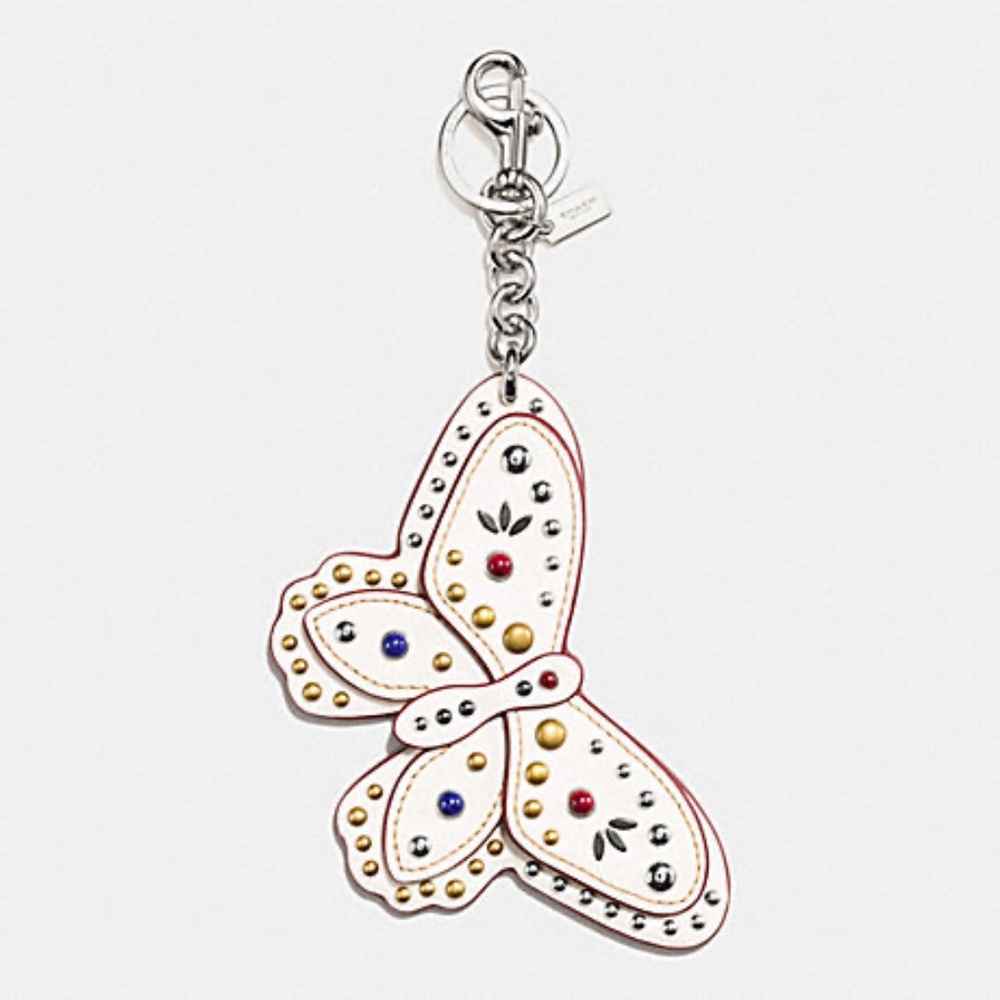 ✨NEW✨COACH Large Studded Leather Butterfly Bag Charm - Chalk/Silver